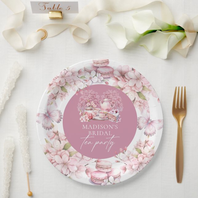 Prato De Papel Chá de Noiva Elegante Personalizado com Flor de Ce (Casamento)