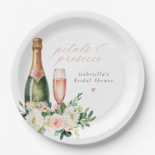 Prato De Papel Chá de Noiva Elegantes Pétalas Rosadas & Prosecco