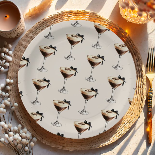 Prato De Papel Chá de Noiva Espresso Martini Laço Preto (Criador carregado)