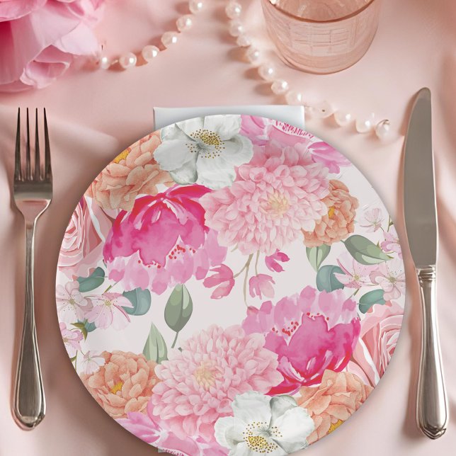 Prato De Papel Chá de Noiva Floral Aquarela em Flor (Criador carregado)