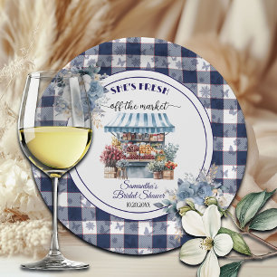 Prato De Papel Chá de Noiva Floral Blue Gingham Off the Market