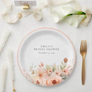 Prato De Papel Chá de Noiva Floral Boho Pêssego