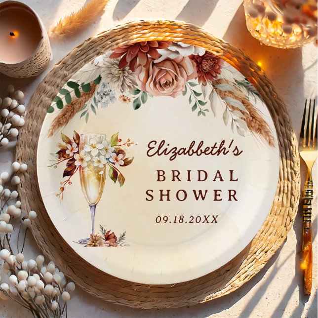 Prato De Papel Chá de Noiva Floral Boho Terracota (Criador carregado)