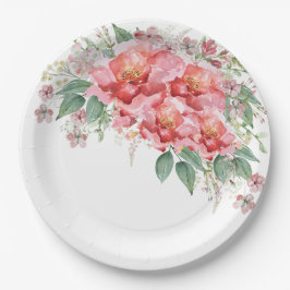 Prato De Papel Chá de Noiva Floral Elegante Rosa