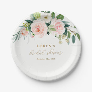 Prato De Papel Chá de Noiva Floral em Aquarela Rosa Elegante