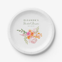 Chá de Noiva Floral em Aquarela Rosa Laranja Fofo