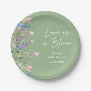 Prato De Papel Chá de Noiva Floral em Verde Salvia - O Amor Está 