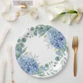 Prato De Papel Chá de Noiva Floral Hortênsia Azul