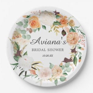 Prato De Papel Chá de Noiva Floral Outonal Rústico