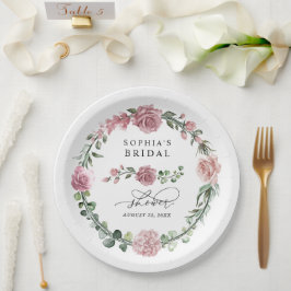 Prato De Papel Chá de Noiva Floral Rosa Empoeirado