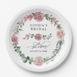 Prato De Papel Chá de Noiva Floral Rosa Empoeirado
