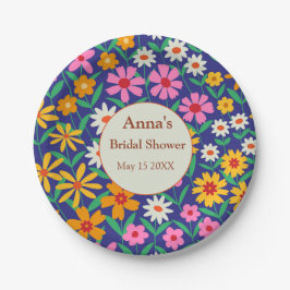 Prato De Papel Chá de Noiva Floral Rosa Laranja Retro Boho