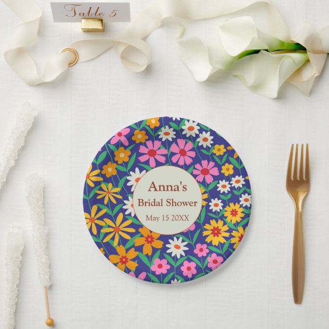 Prato De Papel Chá de Noiva Floral Rosa Laranja Retro Boho   (Casamento)