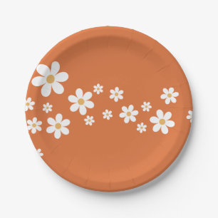 Prato De Papel Chá de noiva laranja queimada Retro Daisy