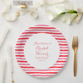 Prato De Papel Chá de Noiva Listras Brancas Vermelhas e Rosas