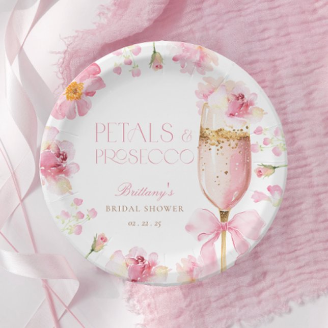 Prato De Papel Chá de Noiva Pétalas com Laço Rosa Prosecco (Criador carregado)