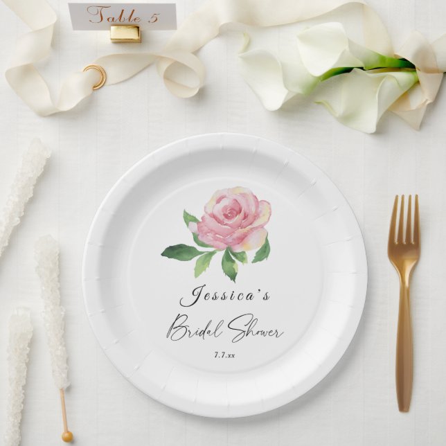 Prato De Papel Chá de Noiva Rosa Floral (Casamento)