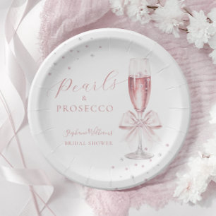 Prato De Papel Chá de Noiva Rosa Pérolas e Prosecco