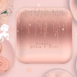 Prato De Papel Chá de Noiva Rose Gold Confete