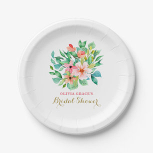 Prato De Papel Chá de noiva tropical floral de praia
