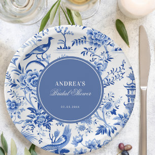 Prato De Papel Chá de noiva vintage azul em estilo chinoiserie