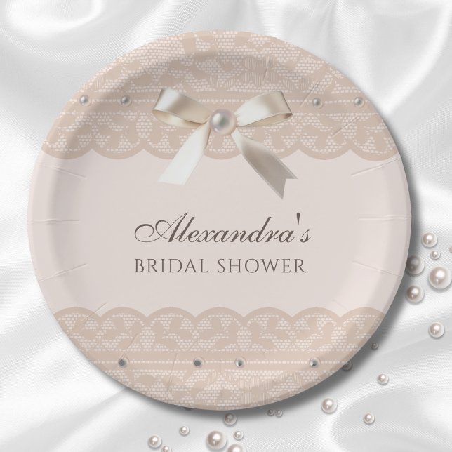 Prato De Papel Chá de panela Arco Satin de Regência bege Rosa (Criador carregado)