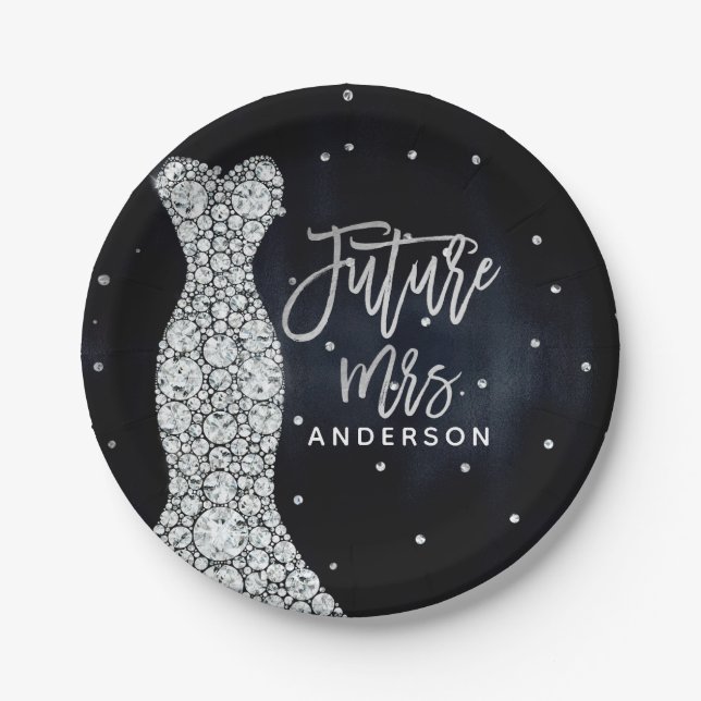 Prato De Papel Chá de panela Azul Moderno de Casamento de Diamant (Frente)