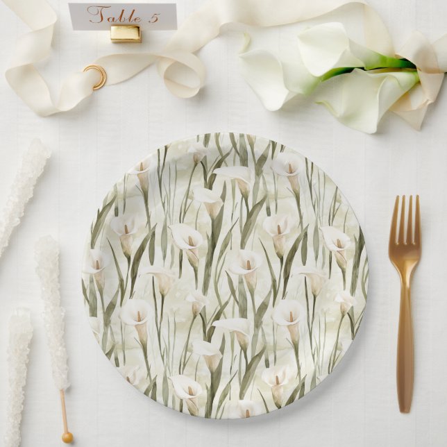 Prato De Papel Chá de panela bonito Calla Lilly Flowers (Casamento)