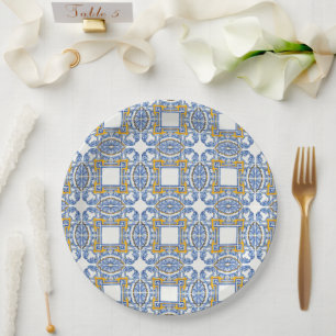Prato De Papel Chá de panela de Azulejos Azuis do Mediterrâneo It