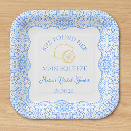 Prato De Papel Chá de panela de Azulejos Azuis e Limão de aperto 