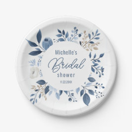 Prato De Papel Chá de panela de Boho Floral Azul com Água Dusty