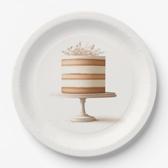 Prato De Papel Chá de panela de Bolo Floral Branco de Camada Eleg (Frente)