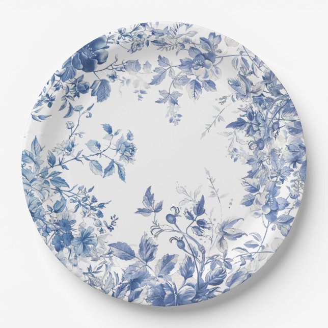 Prato De Papel Chá de panela de Chinoiserie Azul Elegante (Frente)