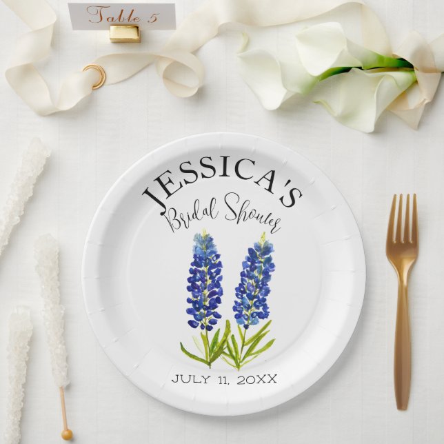 Prato De Papel Chá de panela de Flores Azuis de Flor Selvagem (Casamento)