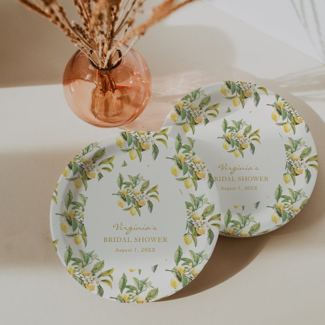 Prato De Papel Chá de panela de limão (Lemon Floral Bridal Shower Paper Plates by Painted Paperie
)