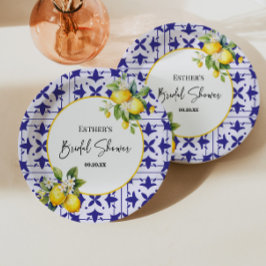 Prato De Papel Chá de panela de Limão Azulejo do Mediterrâneo azu
