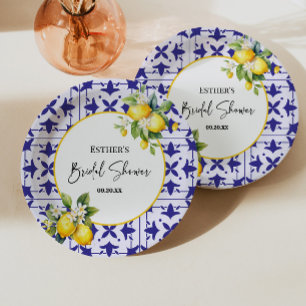 Prato De Papel Chá de panela de Limão Azulejo do Mediterrâneo azu