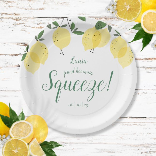 Prato De Papel Chá de panela de limões de aperto principal (Main Squeeze Lemons Bridal Shower Paper Plates)