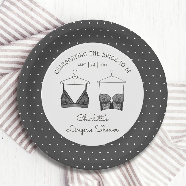 Prato De Papel Chá de panela de Lingerie de Aquarela Chic Black (Criador carregado)