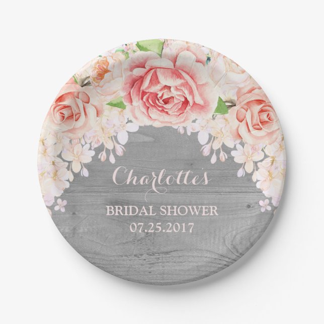 Prato De Papel Chá de panela de madeira cinzento floral da (Frente)