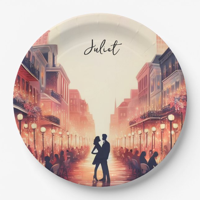 Prato De Papel Chá de panela de Nova Orleans no Oceano de Praia (Frente)