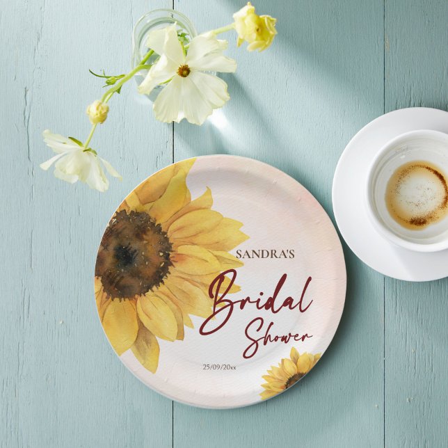 Prato De Papel Chá de panela de outono de girassol impresso (Sunflower summer fall bridal shower printed paper plates rustic sunflower personalized tableware)