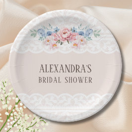 Prato De Papel Chá de panela de rendas da vinheta azul-rosa-poeir