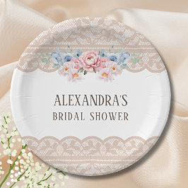 Prato De Papel Chá de panela de rendas da vinheta azul-rosa-poeir