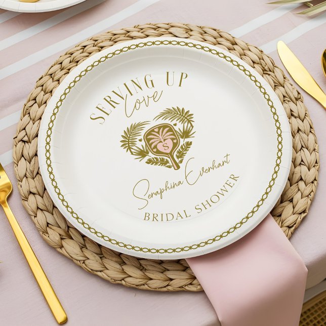 Prato De Papel Chá de panela de seleção de árvores tropicais (Retro Tropical Palm Tree Pickleball Bridal Shower Paper Plates)