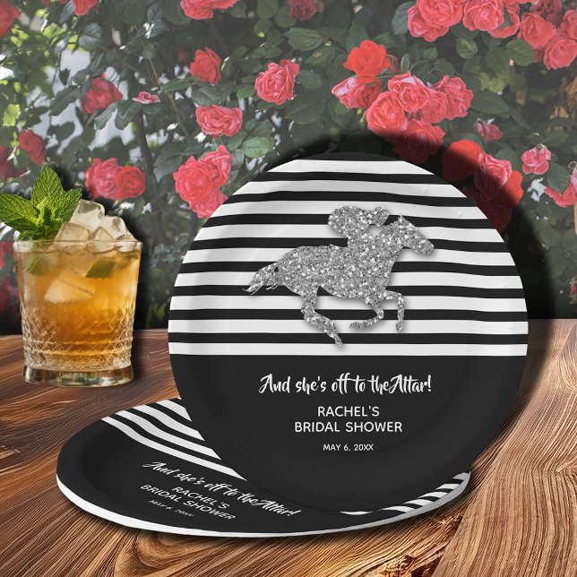 Prato De Papel Chá de panela de Silver Racecavalo Derby (Off to the Altar bridal shower paper plates 7" (also available in 9"))
