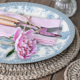 Prato De Papel Chá de panela de Toile de Jouy Azul e Branco