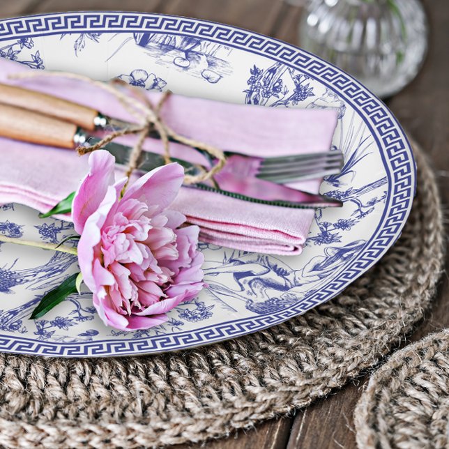 Prato De Papel Chá de panela de Toile de Jouy Azul e Branco (Criador carregado)