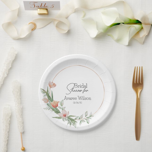 Prato De Papel Chá de panela de Tulipas de Aquarela Rosa (Casamento)