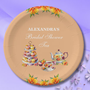Prato De Papel Chá de panela do Peach Floral Tea Party